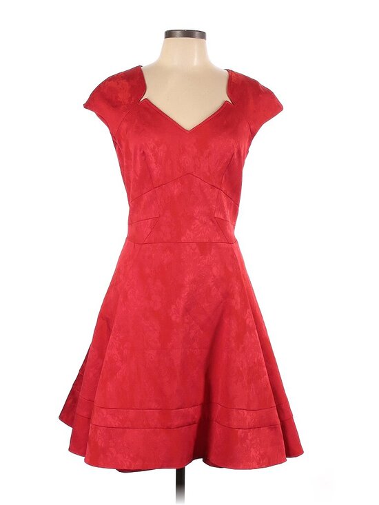 Zac Posen Red Jacquard Fit & Flare Dress Women’s 10 Cap Sleeve Elegant - Picture 1 of 9
